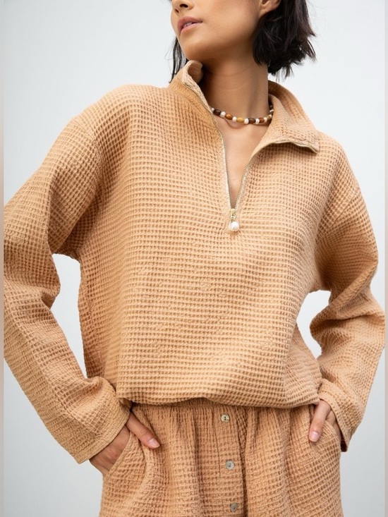 DONNI. Tops - DONNI. Waffle 1/2 Zip Pullover - Latte